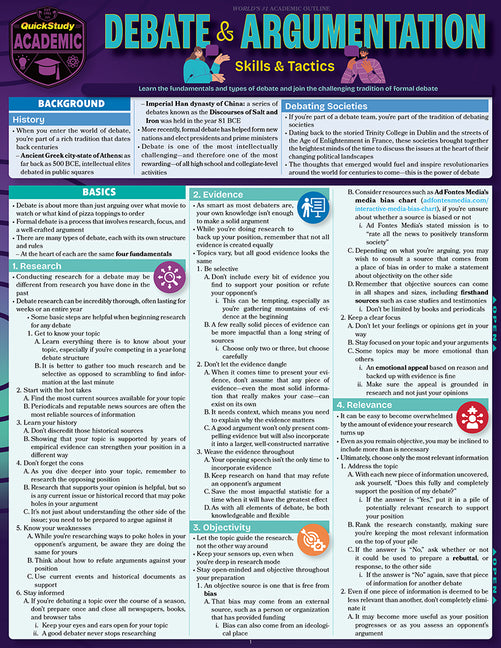 Debate & Argumentation - Skills & Tactics: A Quickstudy Laminated Reference Guide (First Edition, New)