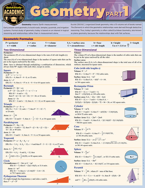 Geometry Part 1: Quickstudy Laminated Reference Guide (Second Edition, Enlarged/Expanded)