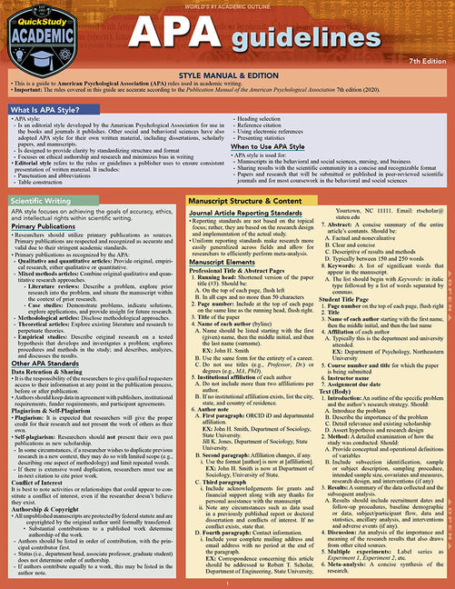 APA Guidelines: A Quickstudy Laminated Reference Guide (Updated & Revised)