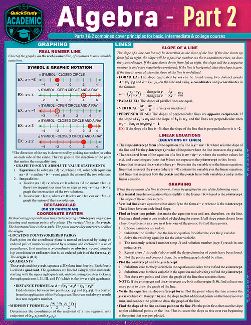 Algebra Part 2: A Quickstudy Laminated Reference Guide (First Edition, Revised)