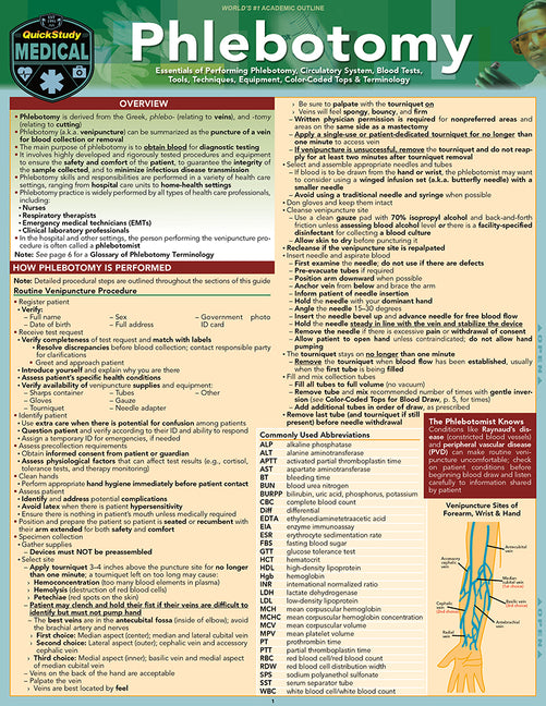 Phlebotomy: A Quickstudy Laminated Reference Guide (First Edition, New Edition, Updated & Revised)