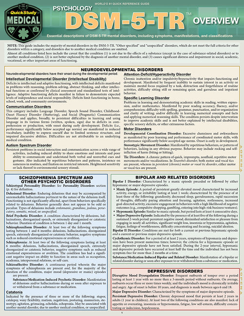 Dsm-5-Tr Overview: A Quickstudy Laminated Reference Guide (Second Edition, New Edition, Updated & Revised)
