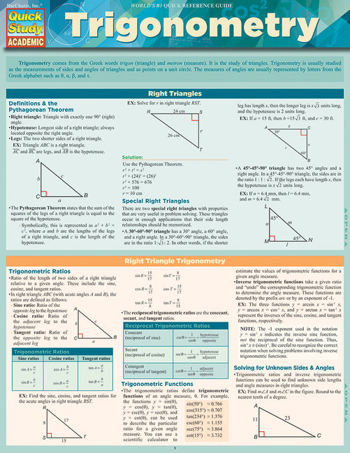 Trigonometry: Quickstudy Laminated Reference Guide